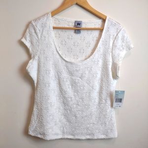 JW White Floral Eyelet Scoop Neck Blouse